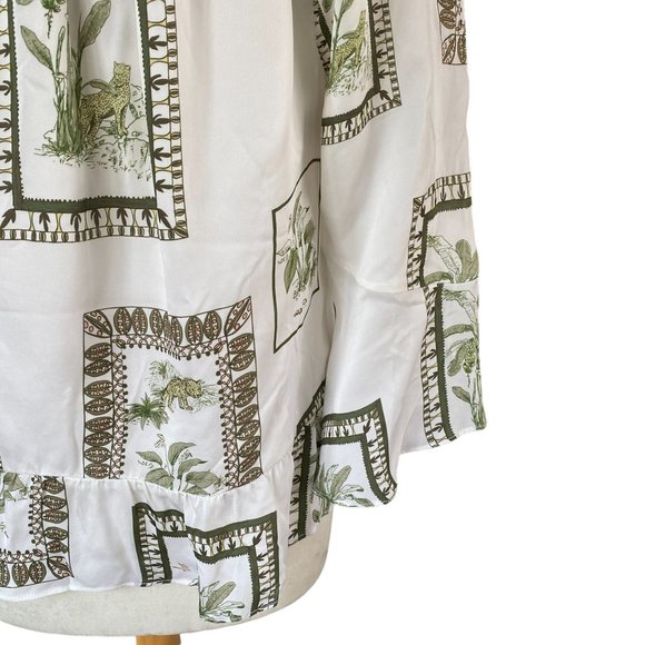 NWT Ecru Bellucci Tropical Postcard Bar Detail Animal Print Indie Ruffle Top-L - Picture 9 of 16